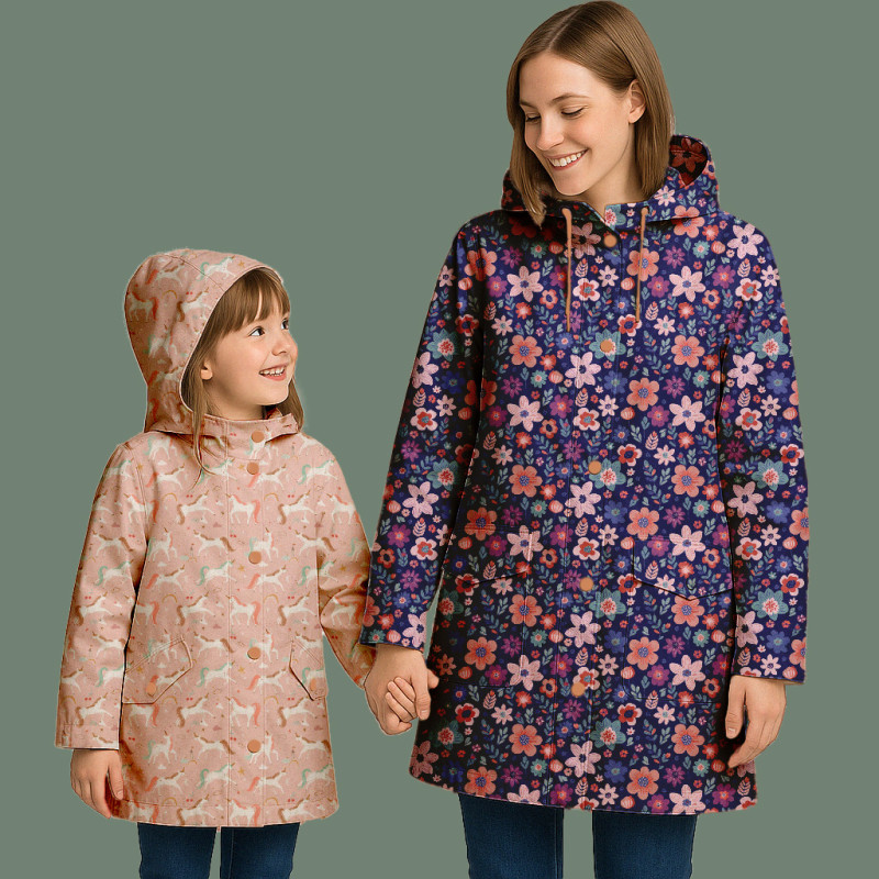 Tela impermeable estampada COLINE Pétalo / Blanco